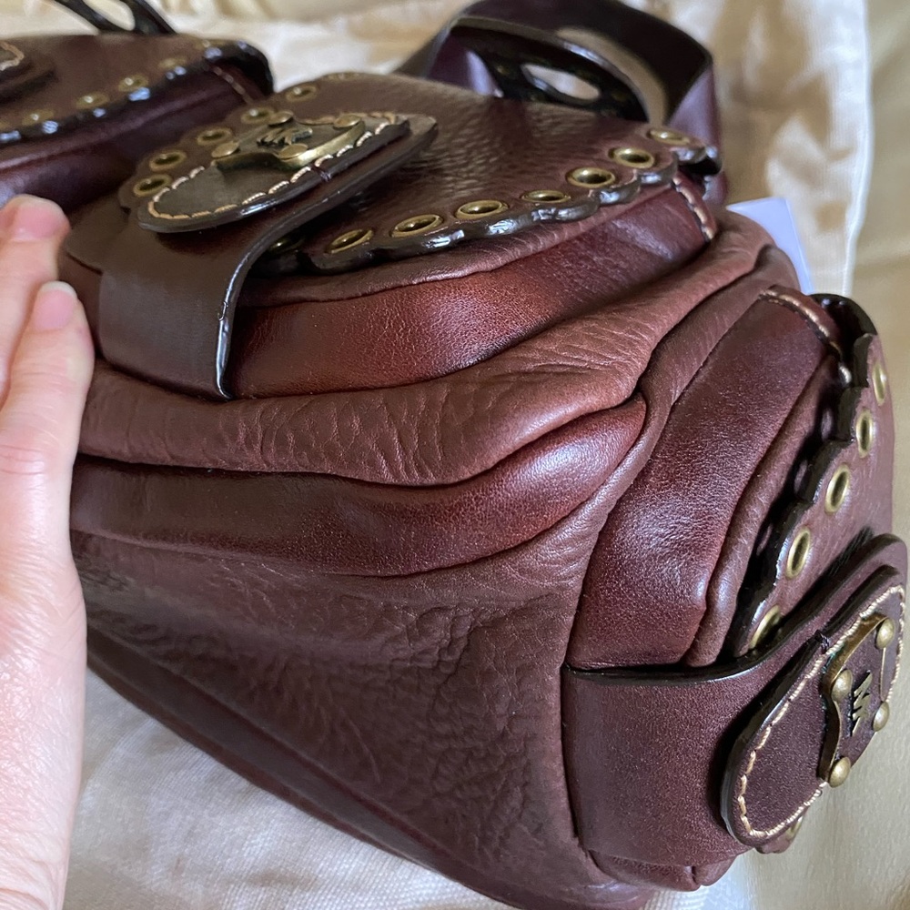 NWT Michael Kors Roadie Satchel Thick Leather Bag Grommets Rivets Brass Pebbled - Picture 13 of 16
